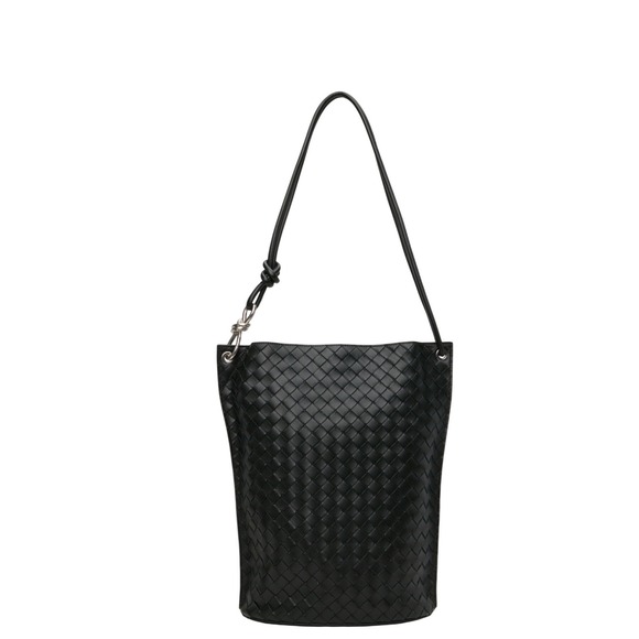 Bottega Veneta Handbags - Bottega Veneta Greenish Black Leather KNOT Bucket Shoulder Bag Made in Italy